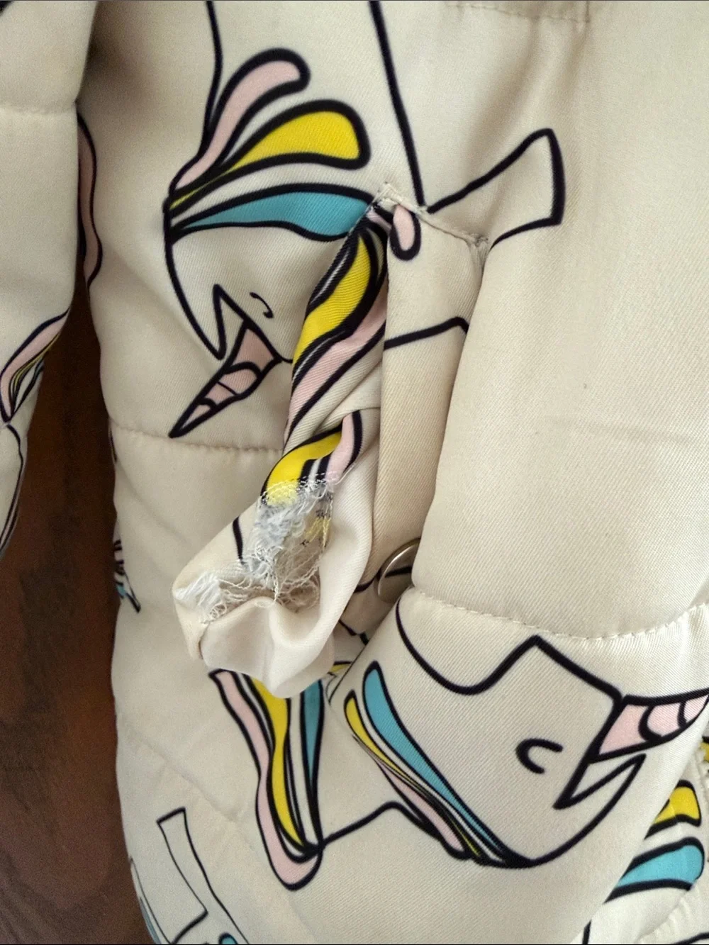 Hugo loves tiki Cream Unicorn-Print Puffer Jacket with Hood